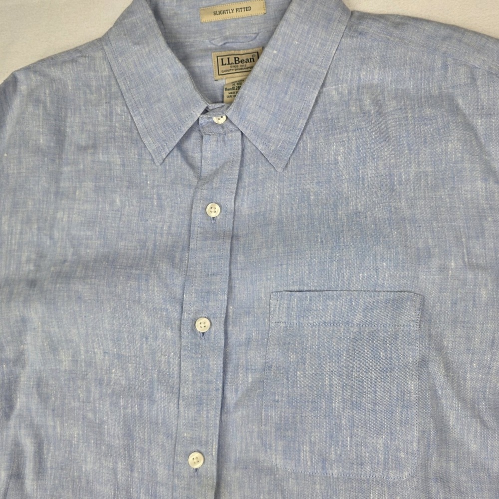 LL Bean Linen Shirt Mens XL Reg Blue Slightly Fitted Button Down Casual Chambray